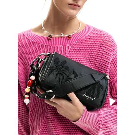Sac bandoulière noir avec des motifs floraux avec une anse - Image 6