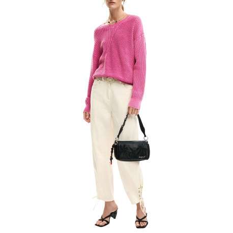 Sac bandoulière noir avec des motifs floraux avec une anse - Image 7