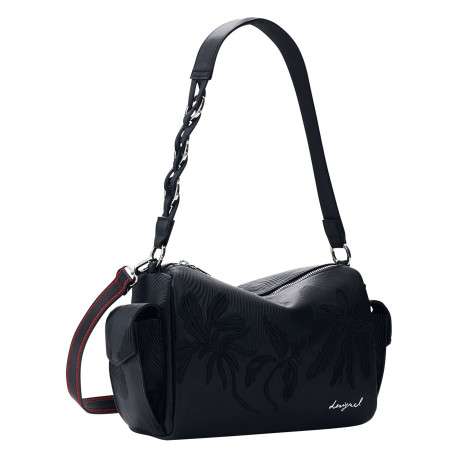 Sac porté épaule noir floral muni d'une anse et d'une bandoulière - Image 3