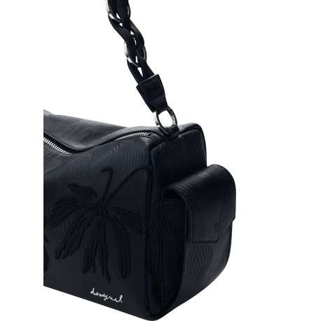 Sac porté épaule noir floral muni d'une anse et d'une bandoulière - Image 5