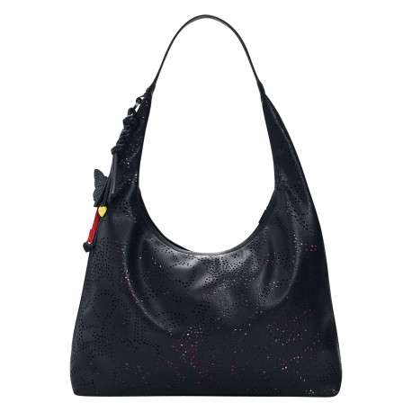 Sac porté épaule noir avec des motifs floraux muni d'une anse - Image 2