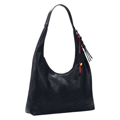 Sac porté épaule noir avec des motifs floraux muni d'une anse - Image 3