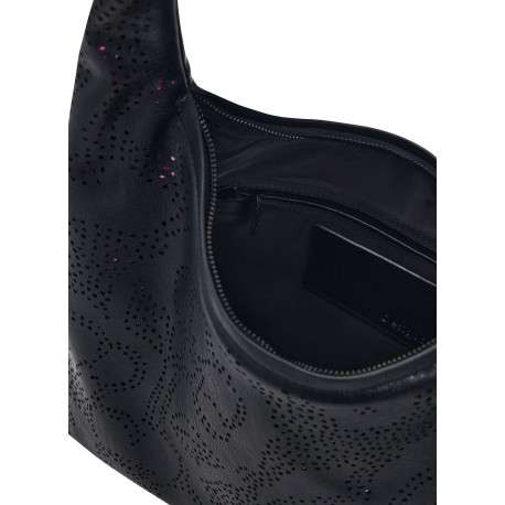 Sac porté épaule noir avec des motifs floraux muni d'une anse - Image 4