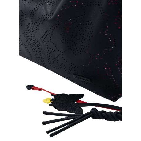 Sac porté épaule noir avec des motifs floraux muni d'une anse - Image 5