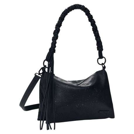 Sac bandouliere noir avec des motifs floraux avec une anse - Image 3