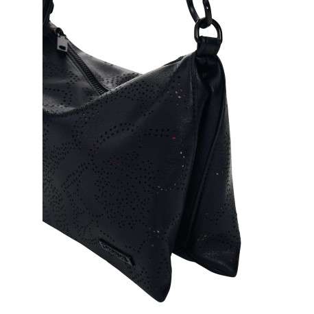 Sac bandouliere noir avec des motifs floraux avec une anse - Image 5