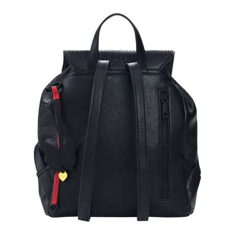 Sac à dos noir avec motifs floraux muni d'une anse et de deux lanières au dos - Image 2