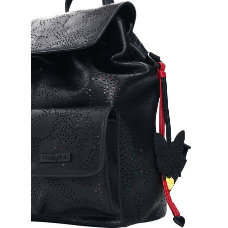 Sac à dos noir avec motifs floraux muni d'une anse et de deux lanières au dos - Image 5