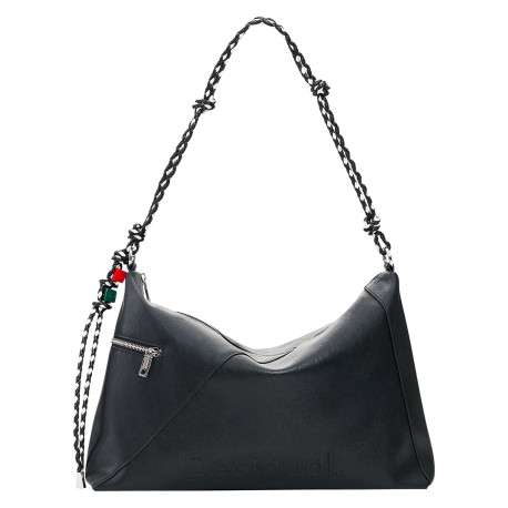Sac porté épaule noir uni muni d'une anse et d'une bandoulière