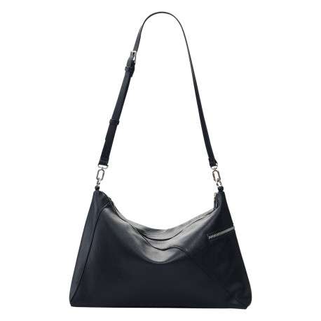 Sac porté épaule noir uni muni d'une anse et d'une bandoulière - Image 2