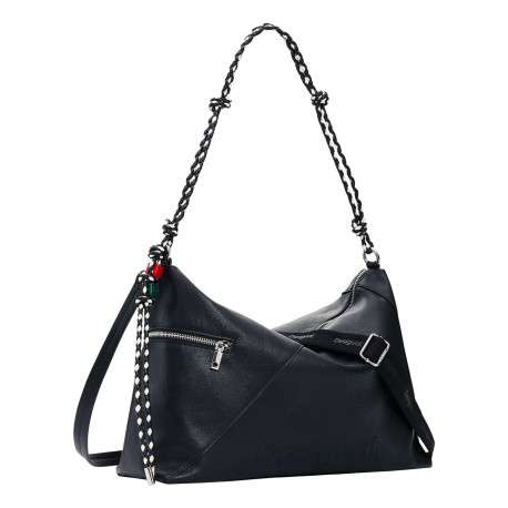 Sac porté épaule noir uni muni d'une anse et d'une bandoulière - Image 3