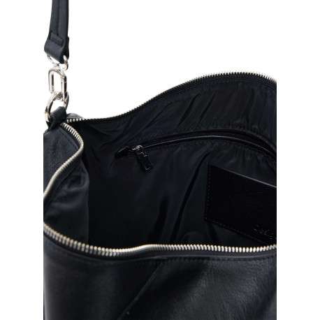 Sac porté épaule noir uni muni d'une anse et d'une bandoulière - Image 4