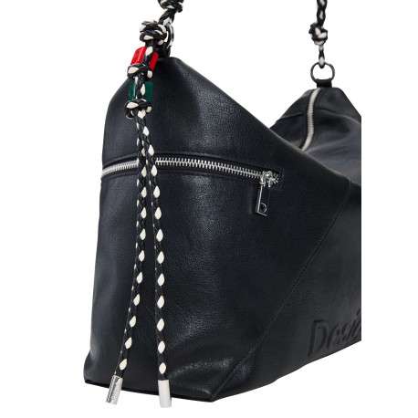 Sac porté épaule noir uni muni d'une anse et d'une bandoulière - Image 5
