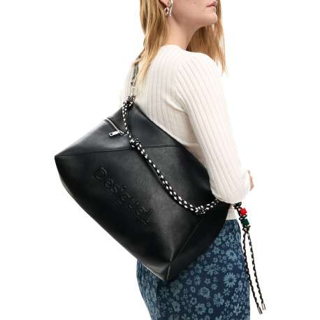 Sac porté épaule noir uni muni d'une anse et d'une bandoulière - Image 6
