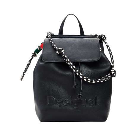 Sac à dos noir uni muni de deux anses et de deux lanières au dos