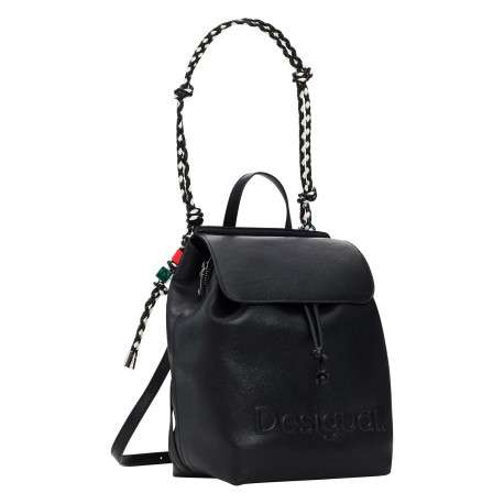 Sac à dos noir uni muni de deux anses et de deux lanières au dos - Image 3