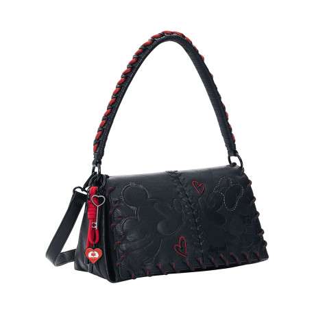 Sac bandouliere noir à imprimé pourvu d'une anse rouge et noire - Image 3
