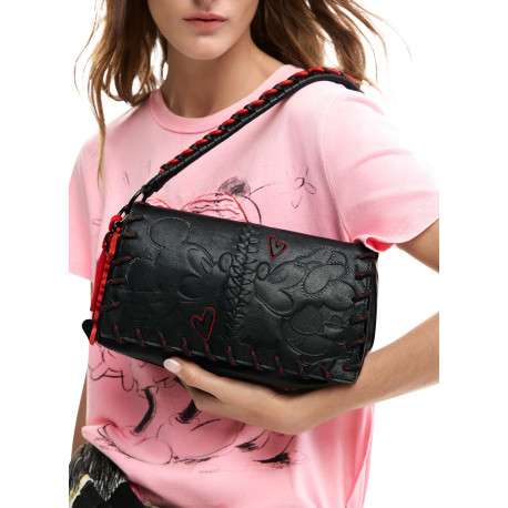 Sac bandouliere noir à imprimé pourvu d'une anse rouge et noire - Image 6