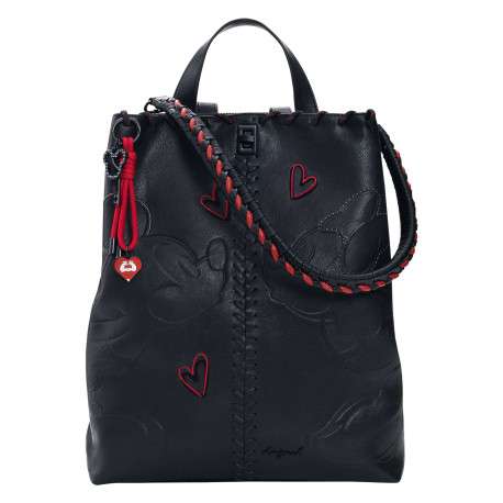 Sac à dos noir à imprimé muni de deux anses et de deux lanières au dos