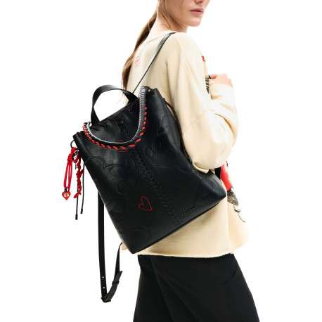 Sac à dos noir à imprimé muni de deux anses et de deux lanières au dos - Image 6