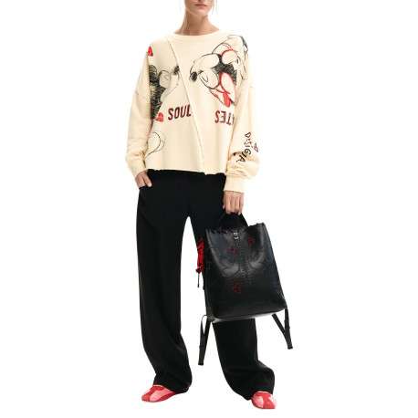 Sac à dos noir à imprimé muni de deux anses et de deux lanières au dos - Image 7