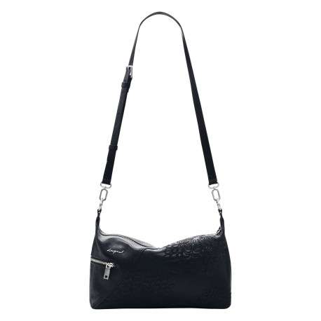 Sac porté épaule noir à motifs floraux muni d'une anse et d'une bandoulière - Image 2