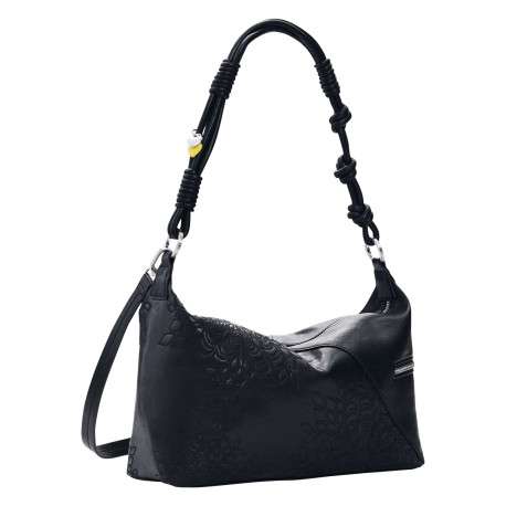 Sac porté épaule noir à motifs floraux muni d'une anse et d'une bandoulière - Image 3