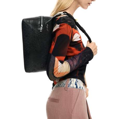 Sac porté épaule noir à motifs floraux muni d'une anse et d'une bandoulière - Image 6