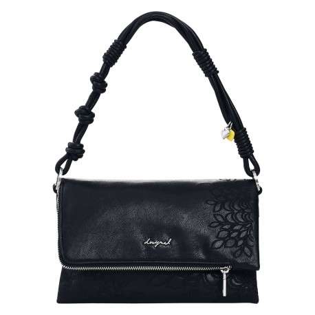 Sac bandouliere noir avec des motifs floraux muni d'une anse