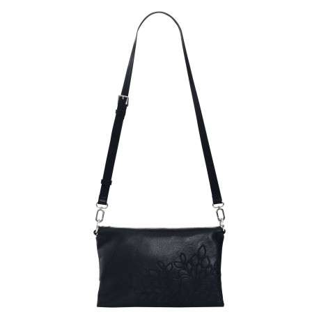 Sac bandouliere noir avec des motifs floraux muni d'une anse - Image 2