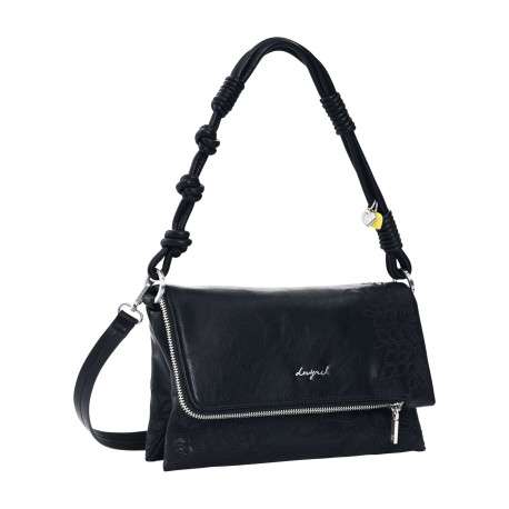 Sac bandouliere noir avec des motifs floraux muni d'une anse - Image 3