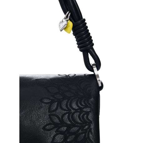 Sac bandouliere noir avec des motifs floraux muni d'une anse - Image 5