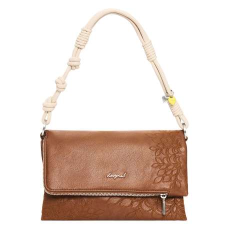 Sac bandouliere camel avec des motifs floraux muni d'une anse