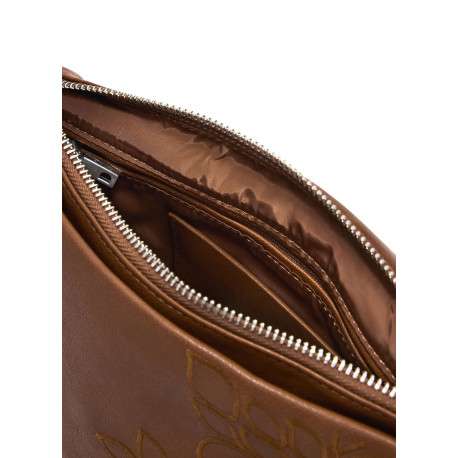 Sac bandouliere camel avec des motifs floraux muni d'une anse - Image 4