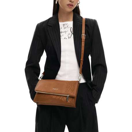 Sac bandouliere camel avec des motifs floraux muni d'une anse - Image 6