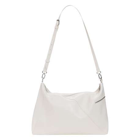 Sac porté épaule blanc uni muni d'une anse bicolore tressée - Image 2