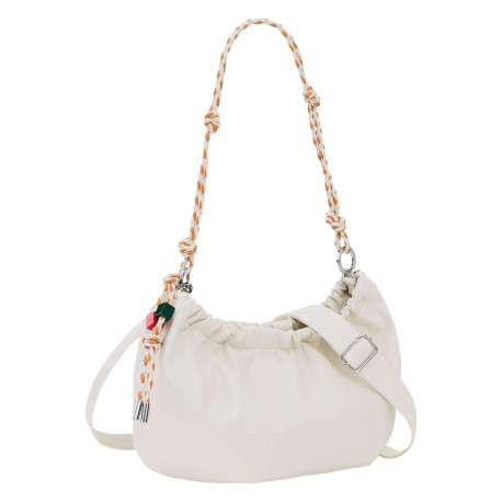 Sac bandouliere blanc uni muni d'une anse bicolore tressée - Image 3