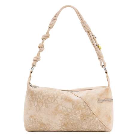 Sac porté épaule beige avec des motifs floraux muni d'une bandoulière - Image 2