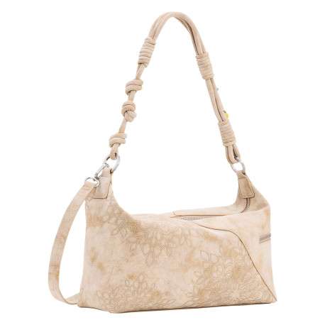 Sac porté épaule beige avec des motifs floraux muni d'une bandoulière - Image 3