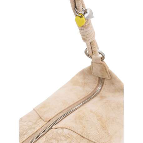 Sac porté épaule beige avec des motifs floraux muni d'une bandoulière - Image 5
