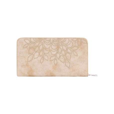 Portefeuille beige avec des motifs floraux et une fermeture à zip - Image 2