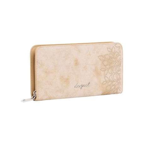 Portefeuille beige avec des motifs floraux et une fermeture à zip - Image 3