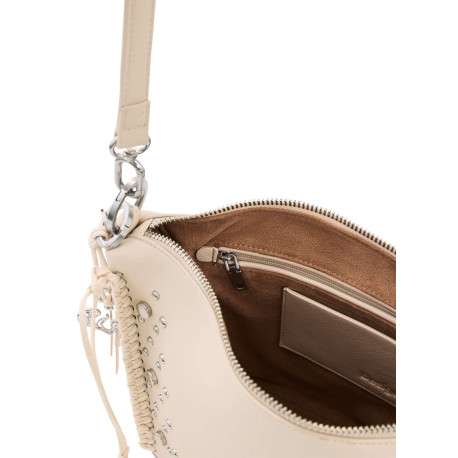 Sac bandoulière écru uni avec des clous muni d'une anse tressée - Image 4