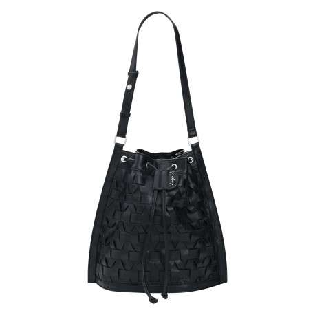 Sac à dos noir uni avec un revêtement tressé muni de deux lanières