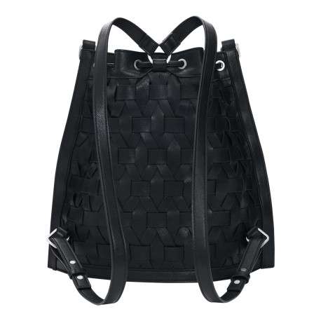 Sac à dos noir uni avec un revêtement tressé muni de deux lanières - Image 2