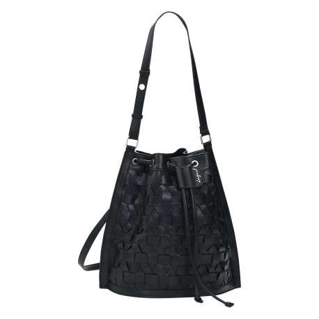 Sac à dos noir uni avec un revêtement tressé muni de deux lanières - Image 3