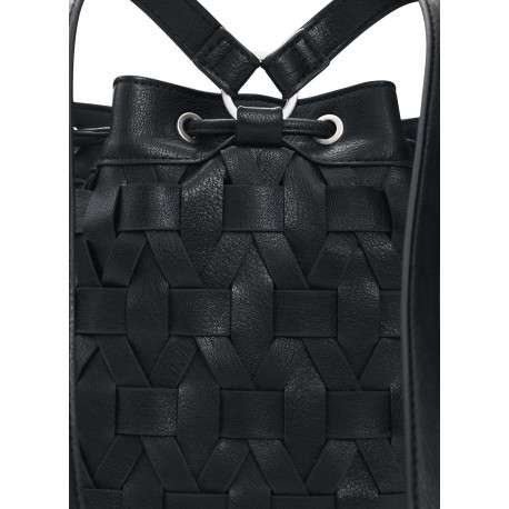 Sac à dos noir uni avec un revêtement tressé muni de deux lanières - Image 4