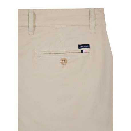 Pantalon chino en coton beige uni avec une coupe cigarette à zip et bouton - Image 2