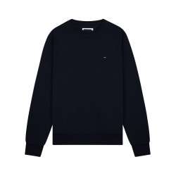 Sweat en coton marine uni avec une coupe droite et un col rond