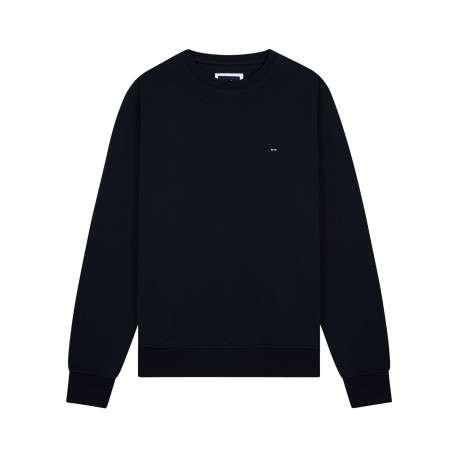 Sweat en coton marine uni avec une coupe droite et un col rond